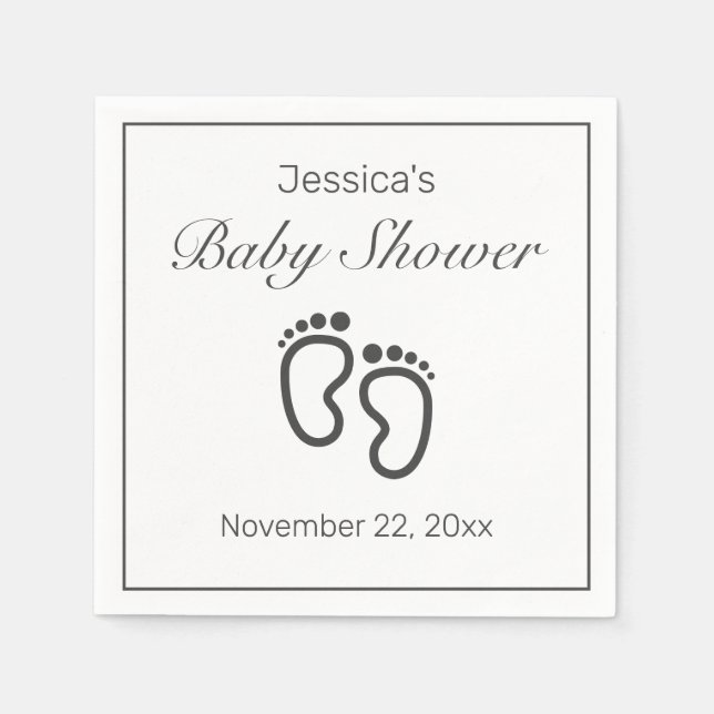 Baby Feet Modern Minimalist White Baby Shower Napkins (Front)