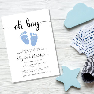 Baby Feet Oh Boy Virtual Baby Shower Invitation