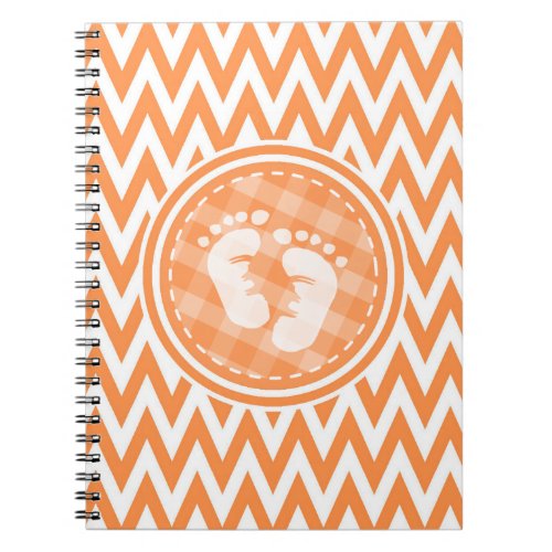 Baby Feet Orange and White Chevron Notebook