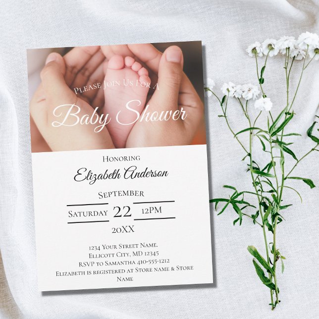 Baby Feet Photo Black White Boy Girl Baby Shower Invitation (Creator Uploaded)