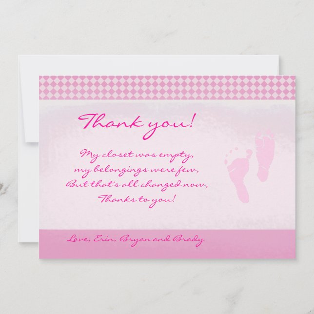 Baby Feet Pink Baby Shower Thank you Flat card (Front)