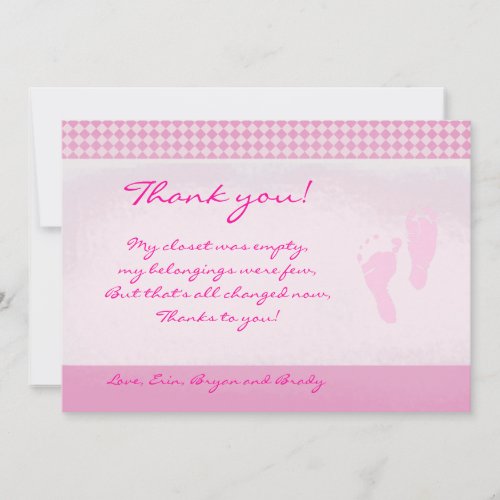 Baby Feet Pink Baby Shower Thank you Flat card