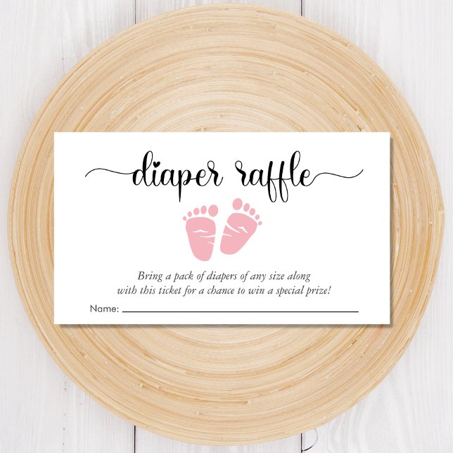 Baby Feet Pink Diaper Raffle Baby Shower Enclosure Card (Creator Uploaded)