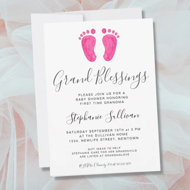 Baby Feet Pink Grandma Baby Shower Invitation
