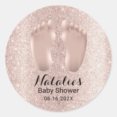 Baby Feet Rose Gold Baby Shower Favor Thank You Classic Round Sticker