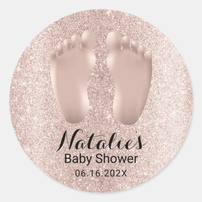 Baby Feet Rose Gold Baby Shower Favor Thank You Classic Round Sticker (Front)