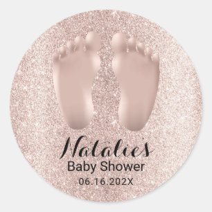 Baby Feet Rose Gold Baby Shower Favor Thank You Classic Round Sticker