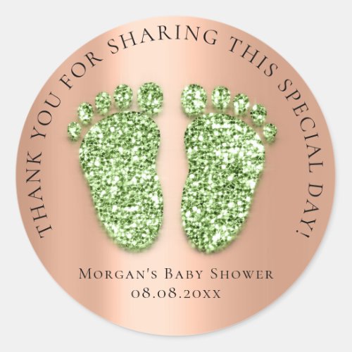 Baby Feet Shower Favor Thank Glitter Mint Copper Classic Round Sticker