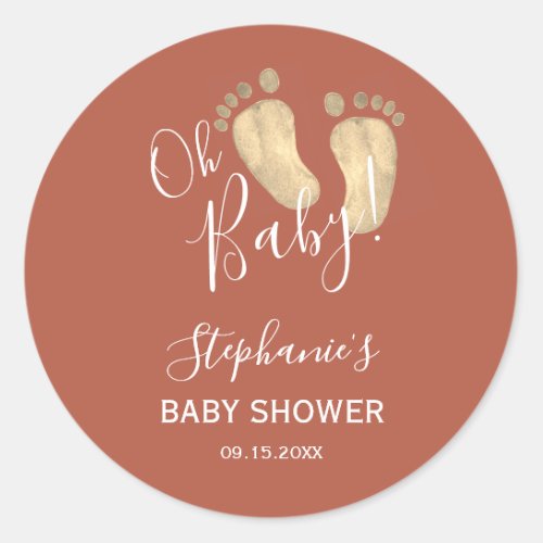 Baby Feet Terracotta Baby Shower Classic Round Sticker