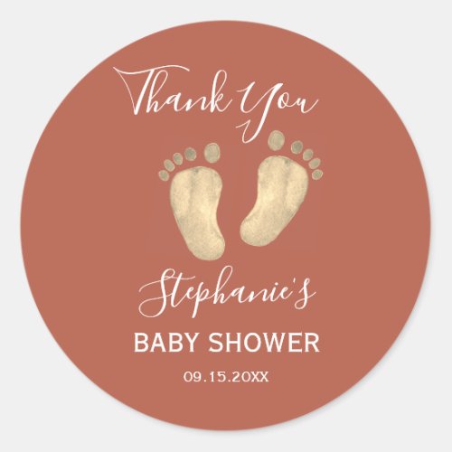 Baby Feet Terracotta Baby Shower Thank You Classic Round Sticker