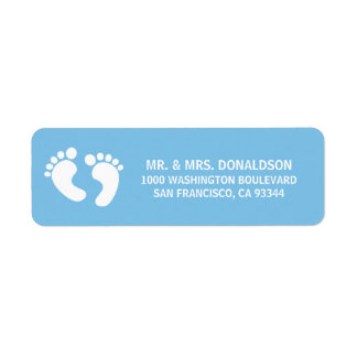 Baby Feet White Blue Boy Baby Shower Address Label