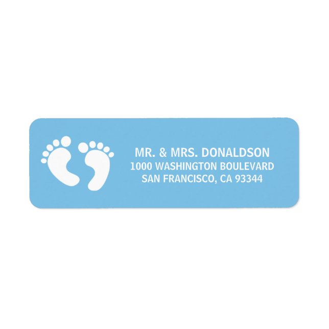 Baby Feet White Blue Boy Baby Shower Address Label (Front)