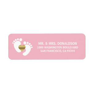 Baby Feet White Pink Girl Baby Shower Address Label