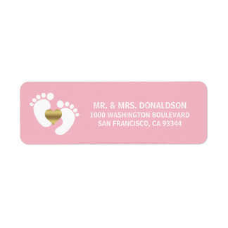 Baby Feet White Pink Girl Baby Shower Address Label