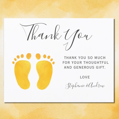 Baby Feet Yellow Baby Shower Thank You Postcard