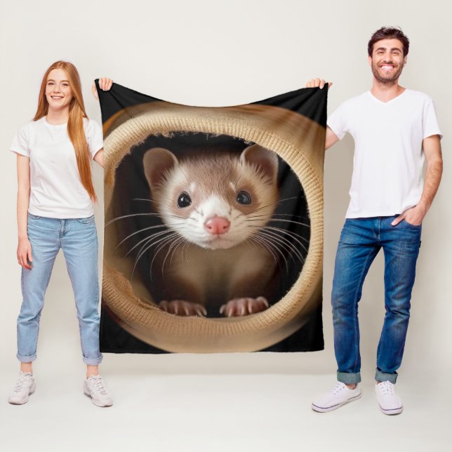 Baby Ferret Face - Cute Ferrets Fleece Blanket (In Situ)