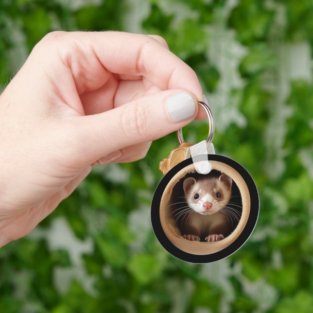 Baby Ferret Face - Cute Ferrets Keychain (Hand)