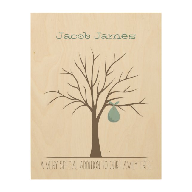 Baby Fingerprint Tree - Blue Wood Wall Decor (Front)