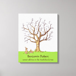 Baby Fingerprint Tree (Color Bunnies) Canvas Print