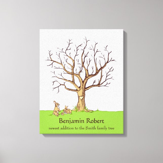 Baby Fingerprint Tree (Color Bunnies) Canvas Print (Front)