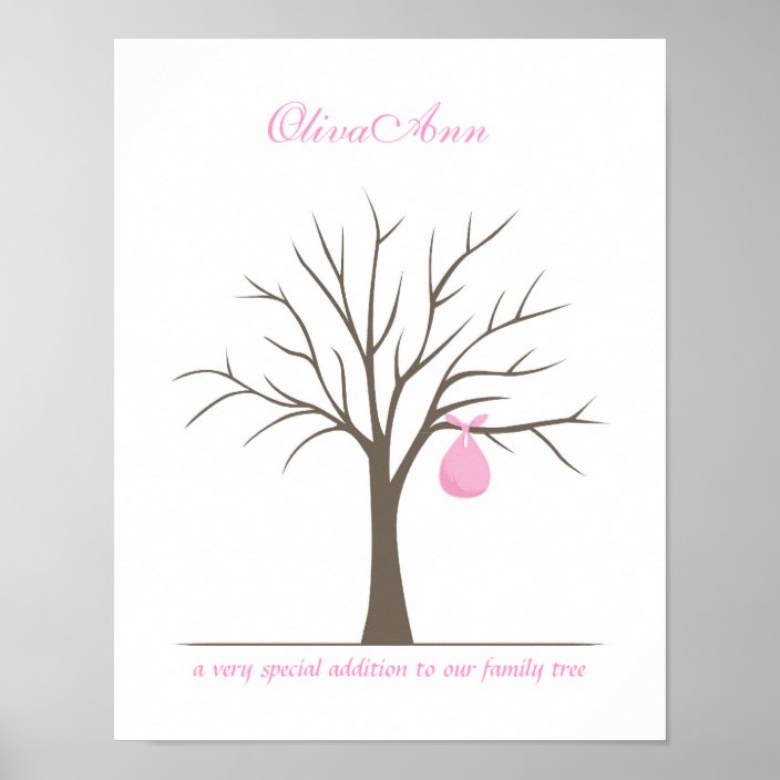 Baby Fingerprint Tree - Pink Poster | Zazzle