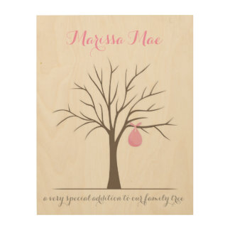 Baby Fingerprint Tree - Pink Wood Wall Art