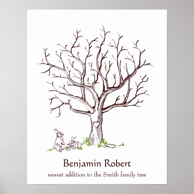 Baby Fingerprint Tree Poster (Bunnies) (Front)