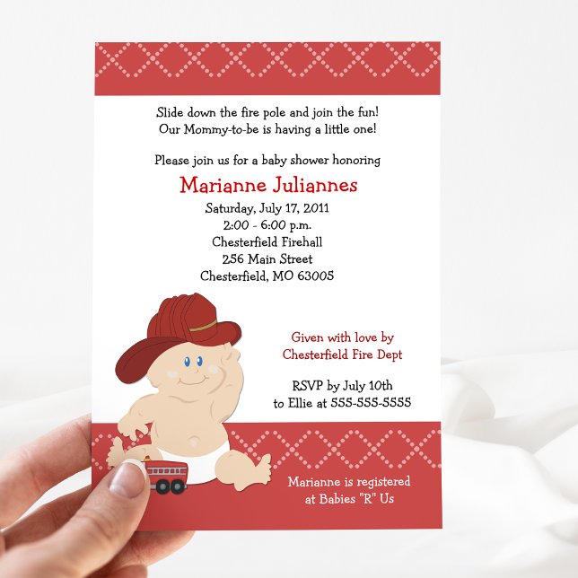 Baby Fire Fighter Cute Fireman Baby Shower Invitation (Firefighter baby shower invitation - created by Art by Jess)