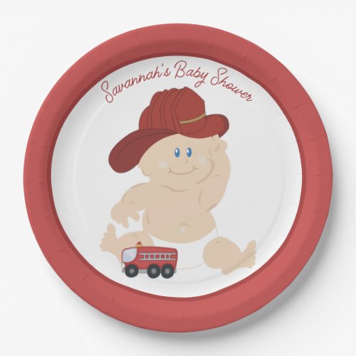 Baby Firefighter Fire Truck Custom Paper Plate