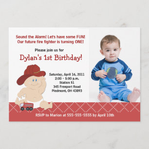 Baby Firefighter Photo Birthday Invitation Any age