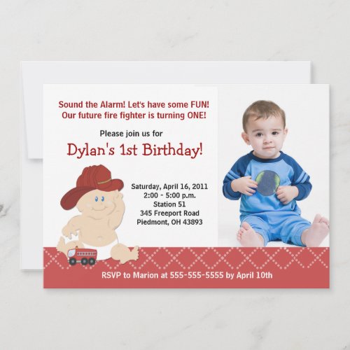 Baby Firefighter Photo Birthday Invitation Any age