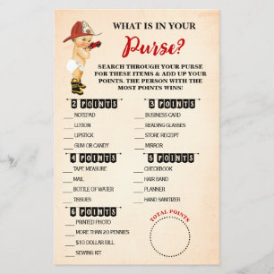 Baby Firefighter What is in your Purse Shower Card Flyer