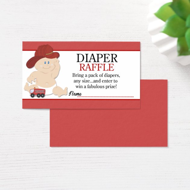 Baby Fireman Firefighter Baby Shower Diaper Raffle Business Card