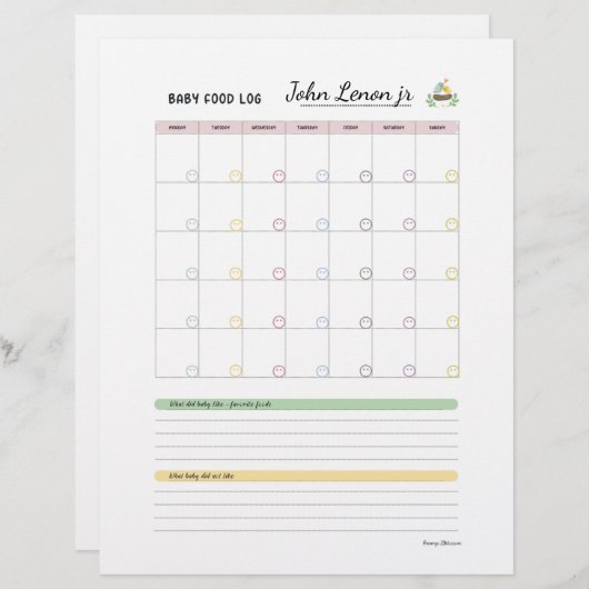 Baby First 100 foods- Baby Food Log by Margo (Front/Back)