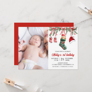 Baby first birthday Christmas themed Invitation