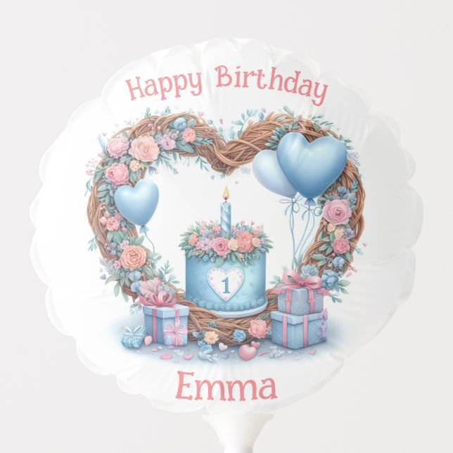 Baby First Birthday - Floral wreath 1 - Balloon (Front)