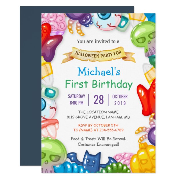 Baby First Birthday Halloween Party Monster Toys Invitation