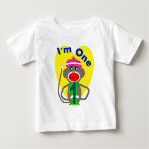 Baby First Birthday "I'm One" Sock Monkey Design Baby T-Shirt