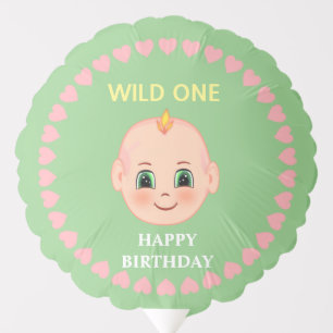 Baby First Birthday on Green Balloon