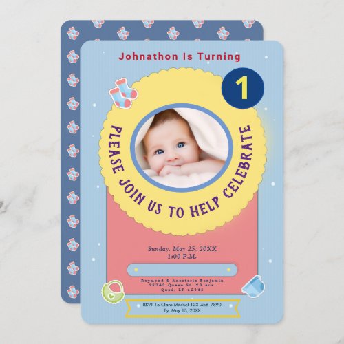  Baby First Birthday Party Photo 1st Personalize Invitation