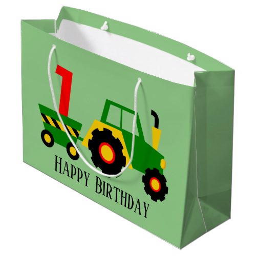 Baby first Birthday tractor party Large Gift Bag