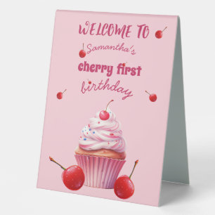 Baby First Cherry & Cupcake Birthday Party Table Tent
