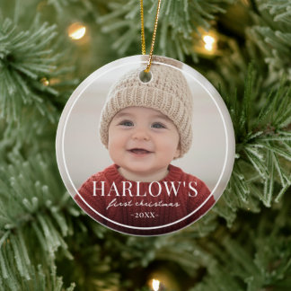 Baby First Chirstmas Simple Boarder Photo Ceramic Ornament