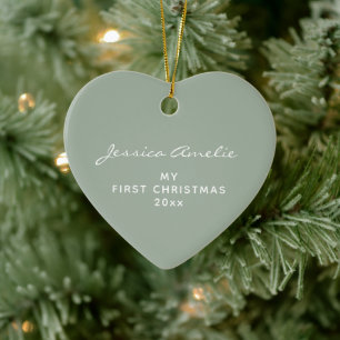 Baby First Christmas 2024 Personalized Sage Photo Ceramic Ornament