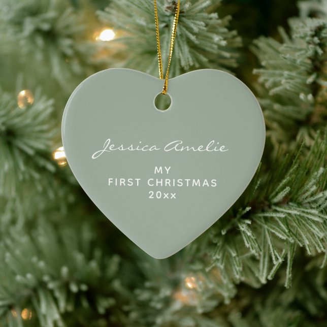 Baby First Christmas 2024 Personalized Sage Photo Ceramic Ornament (Tree)