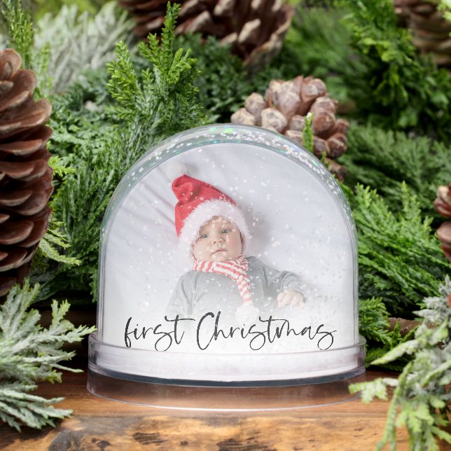 Baby First Christmas 2 Photos Name and Year Snow Globe (Winter)