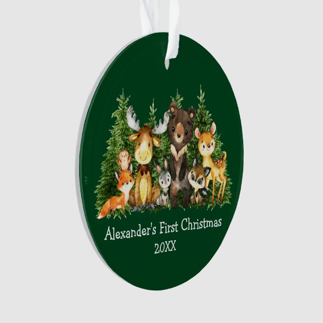 Baby First Christmas Animals Green - PHOTO BACK Ornament (Front)