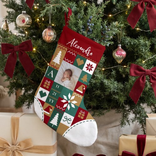 Baby First Christmas Birth Stat Photo & Name Quilt Small Christmas Stocking