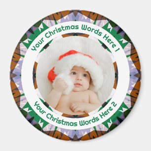 Baby First Christmas Brown Green Family Photo Gift Magnet