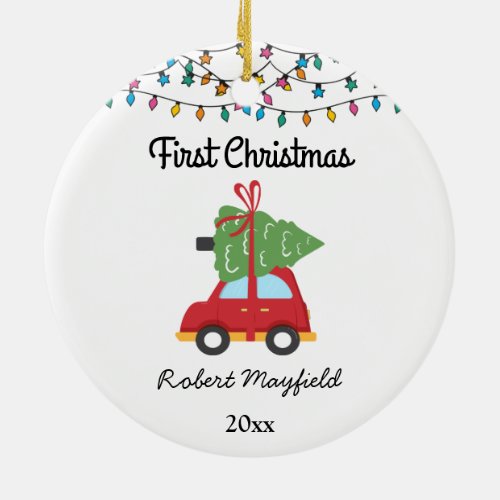 Baby First Christmas Car and christmas tree 2023 Ceramic Ornament